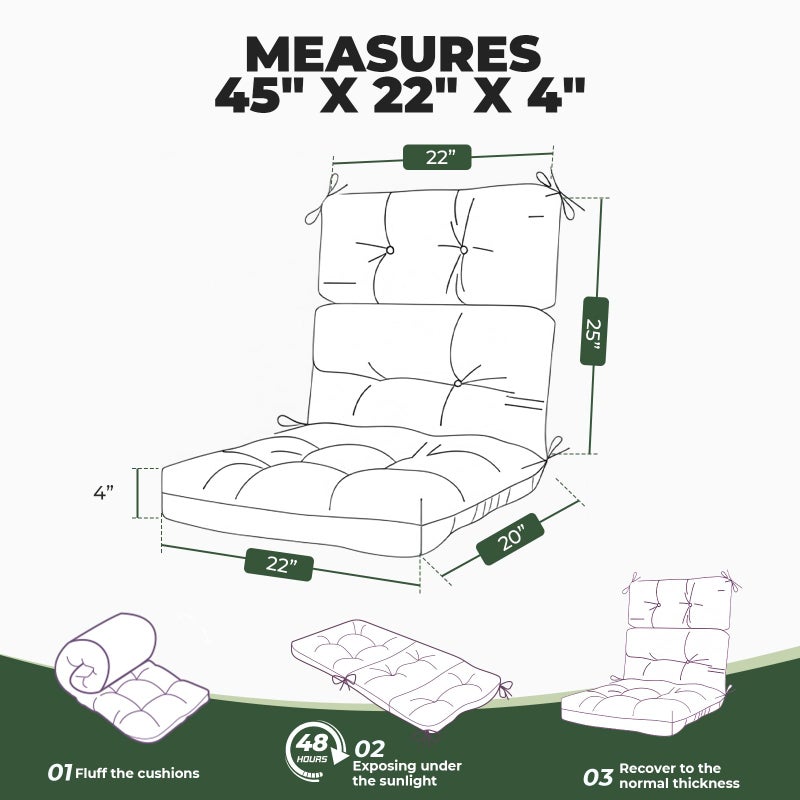 DANGHOOGY Outdoor/Indoor High Back Chair Cushion  Waterproof Outdoor Rocking Chair Cushion with Ties  Tufted Replacement Seat Cushions for Outdoor Furniture  Green - Image 5
